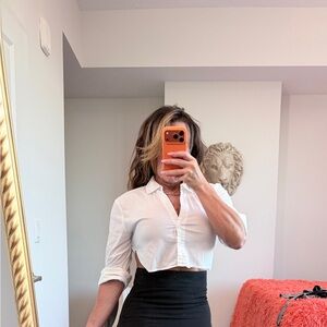 Zara White Long Sleeve Crop Top